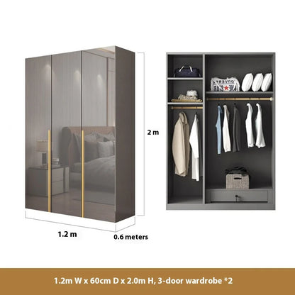 Light Luxury Minimalist Eco-friendly Glossy Wooden Wardrobe Five or Six Door Large Rental Cabinet for Home Bedroom