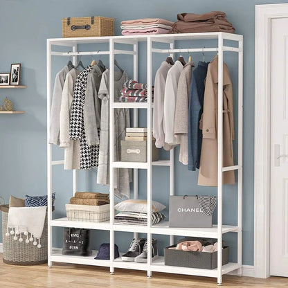 Double Rod Free standing Closet Organizer, Heavy Duty Clothes Closet Storage with Shelves