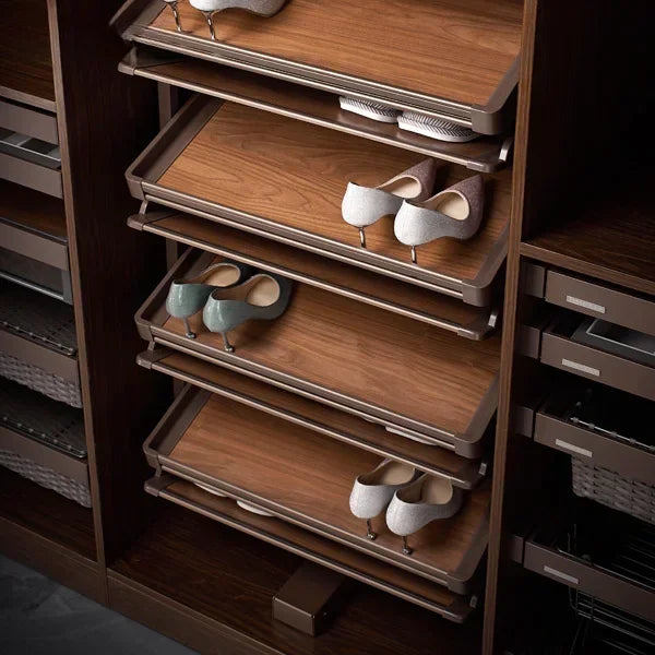 Wooden Cloakroom 360-degree Shoe Cabinet Shelf Swivel Multifunctional Telescopic Shoe Rack