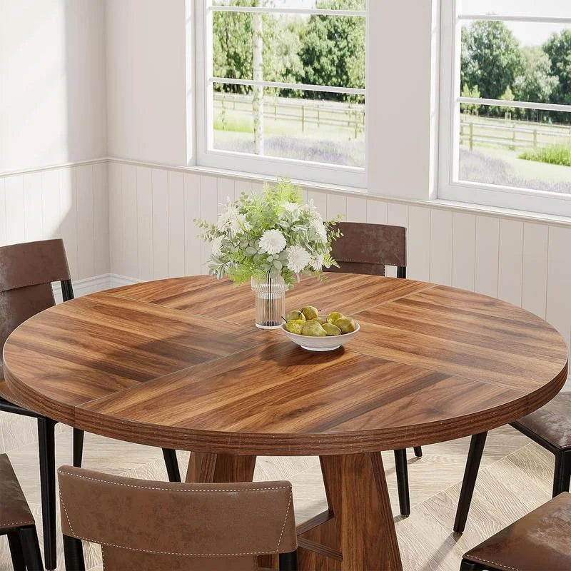 Xiangyang 47 Inch Round Dining Table for 4, Wood Kitchen Dinning Table, Only Table