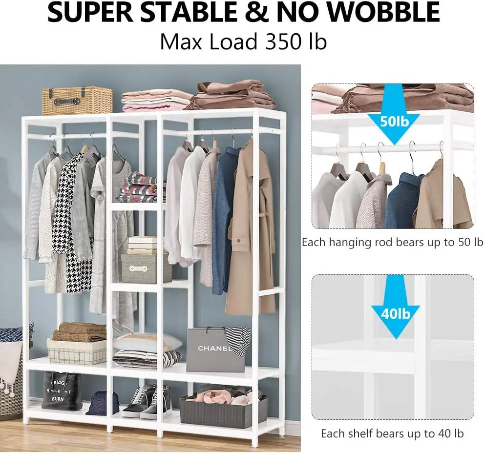 Double Rod Free standing Closet Organizer, Heavy Duty Clothes Closet Storage with Shelves