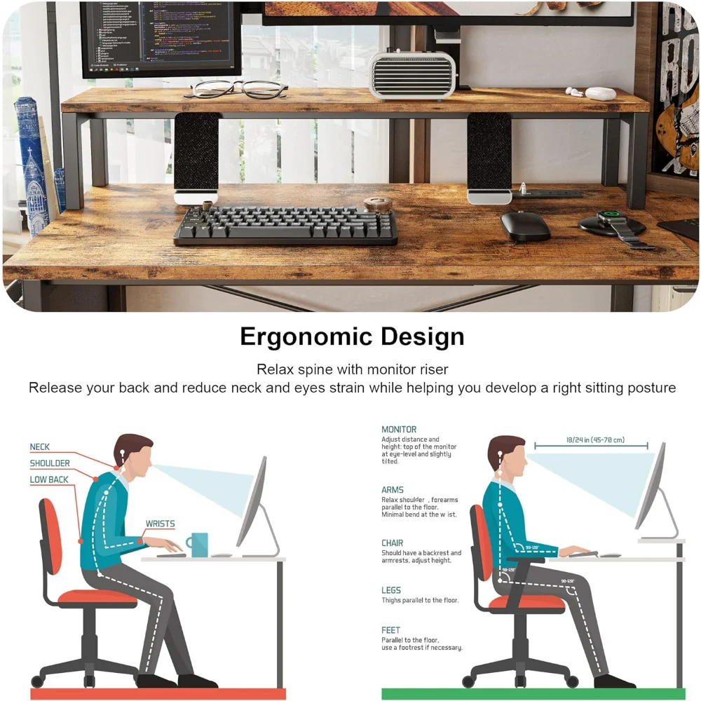 L Shaped Desk with Charging Station and Storage Shelves, 47 inch Corner Computer Desk