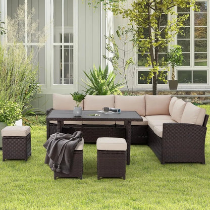 7 Pieces Patio Furniture Set Outdoor Sectional Sofa Conversation Set