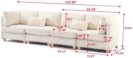 L-Shaped Sofa with Movable Ottoman, Free Combination Corduroy Upholstered