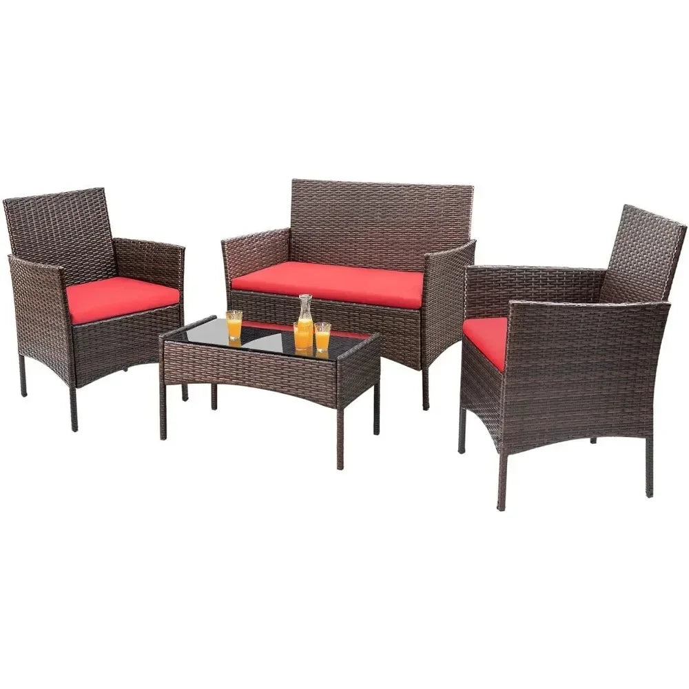 4 Pieces Patio Rattan Chair Wicker, Outdoor Indoor Use Backyard Porch Garden Poolside