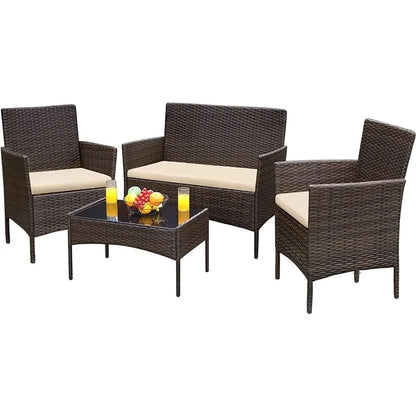 Patio Furniture 4 Pieces Conversation Sets Outdoor Wicker Rattan Chairs