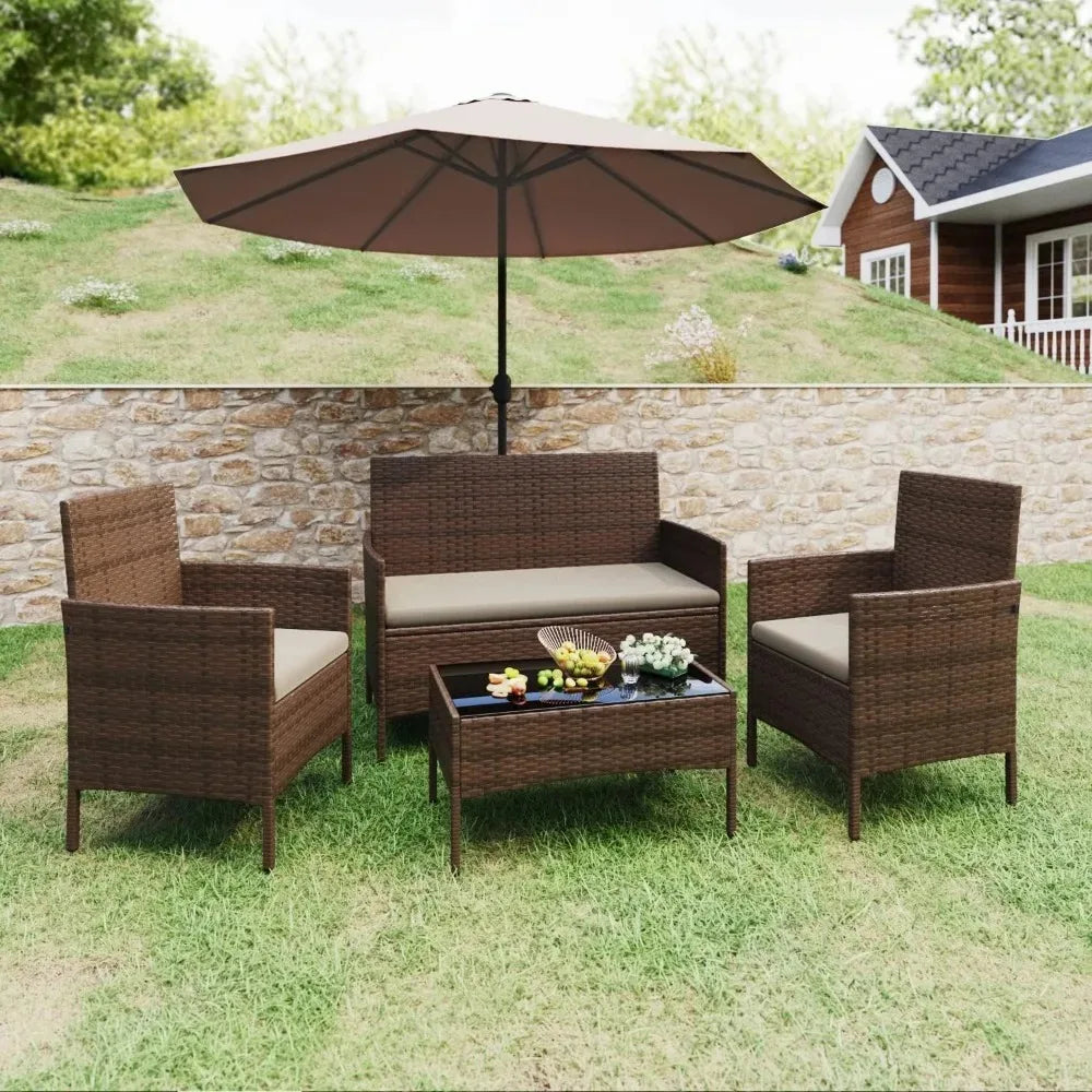 Patio Furniture 4 Pieces Conversation Sets Outdoor Wicker Rattan Chairs