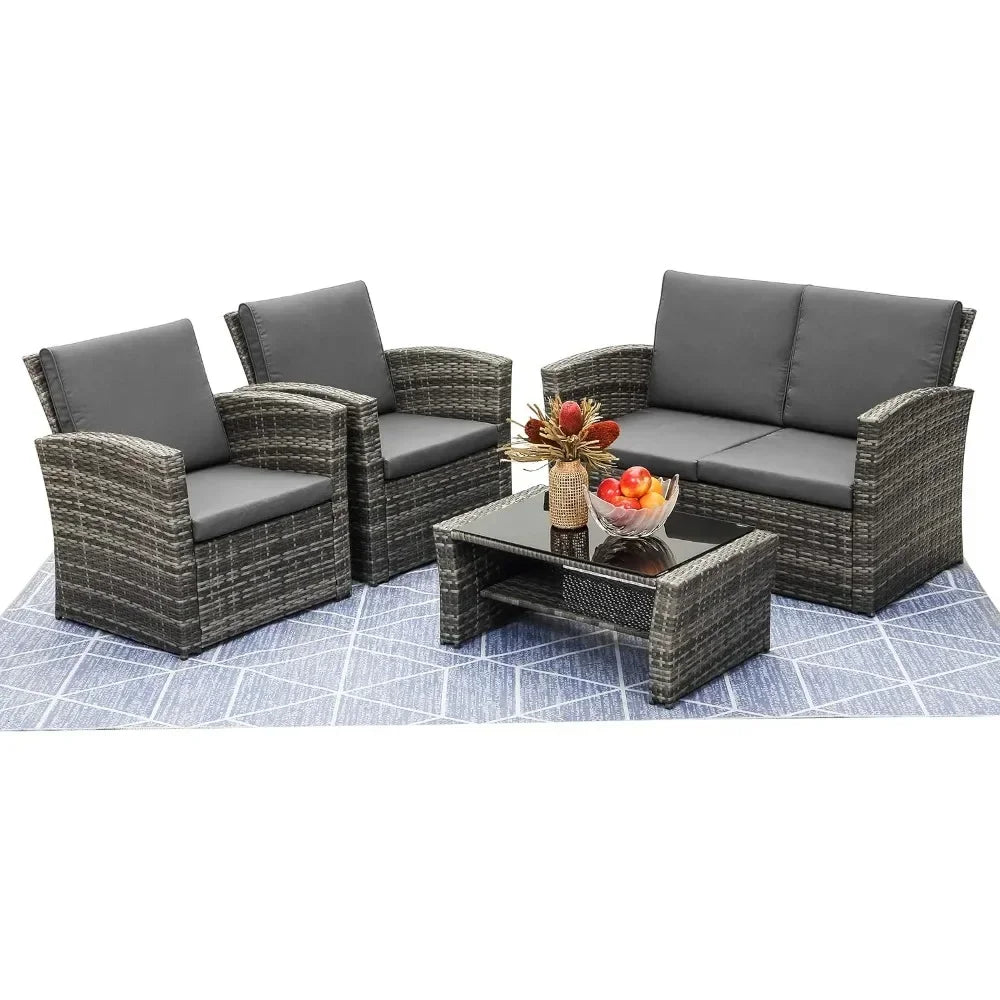 4 Piece Outdoor Patio Furniture Sets, Wicker Conversation Sets