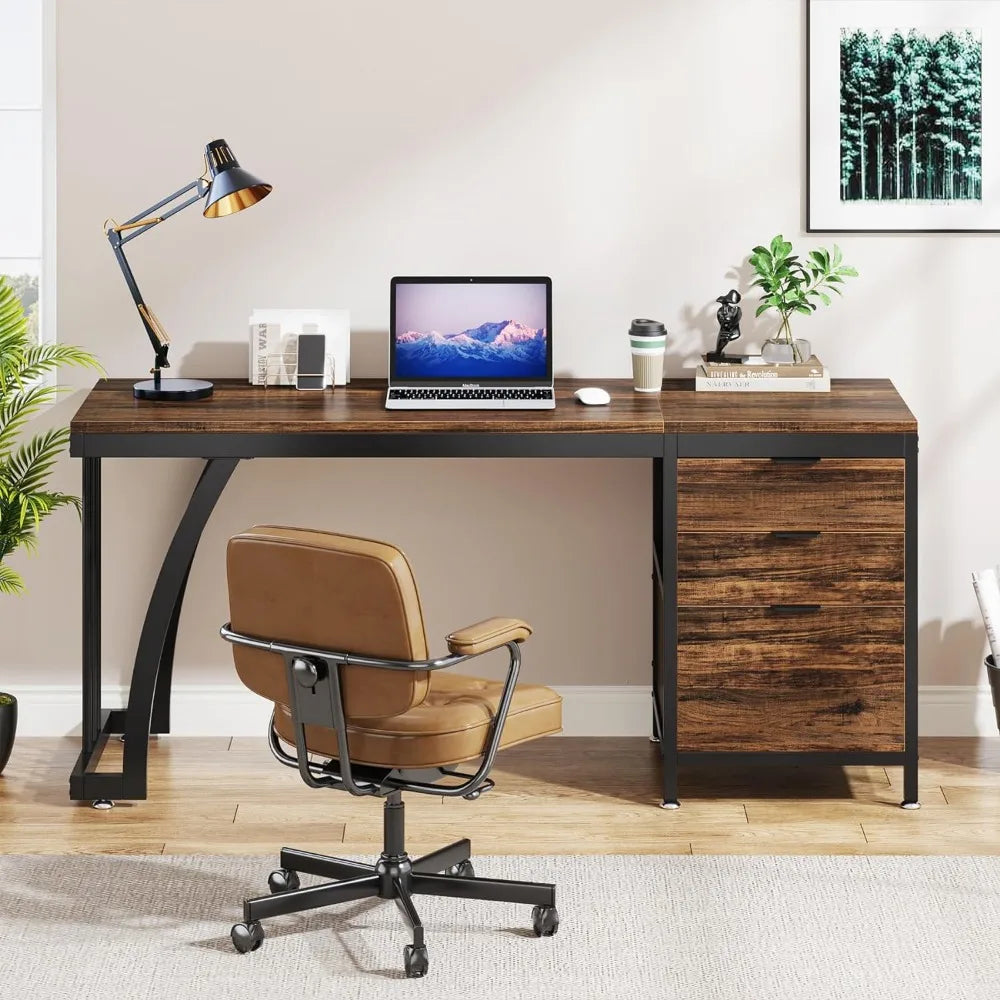 Computer Desk,Desk with Reversible Drawers, Industrial Study Writing Table Workstation