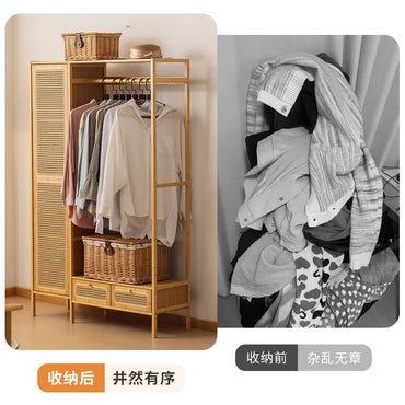 Display Wardrobe Single Sliding Door Wardrobe Closet Clothes Storage Cabinet Bedroom Room Set Wooden Locker Coat Household Items