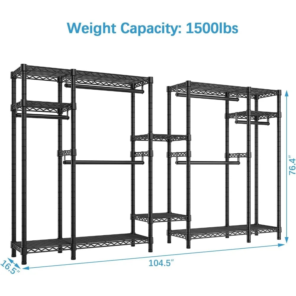 Heavy Duty Clothes Hanger Large Portable Closet with 6 Hanging Rods and 8 Shelves