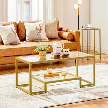 42" Rectangular Glass Coffee Table 2-Tier for Living Room