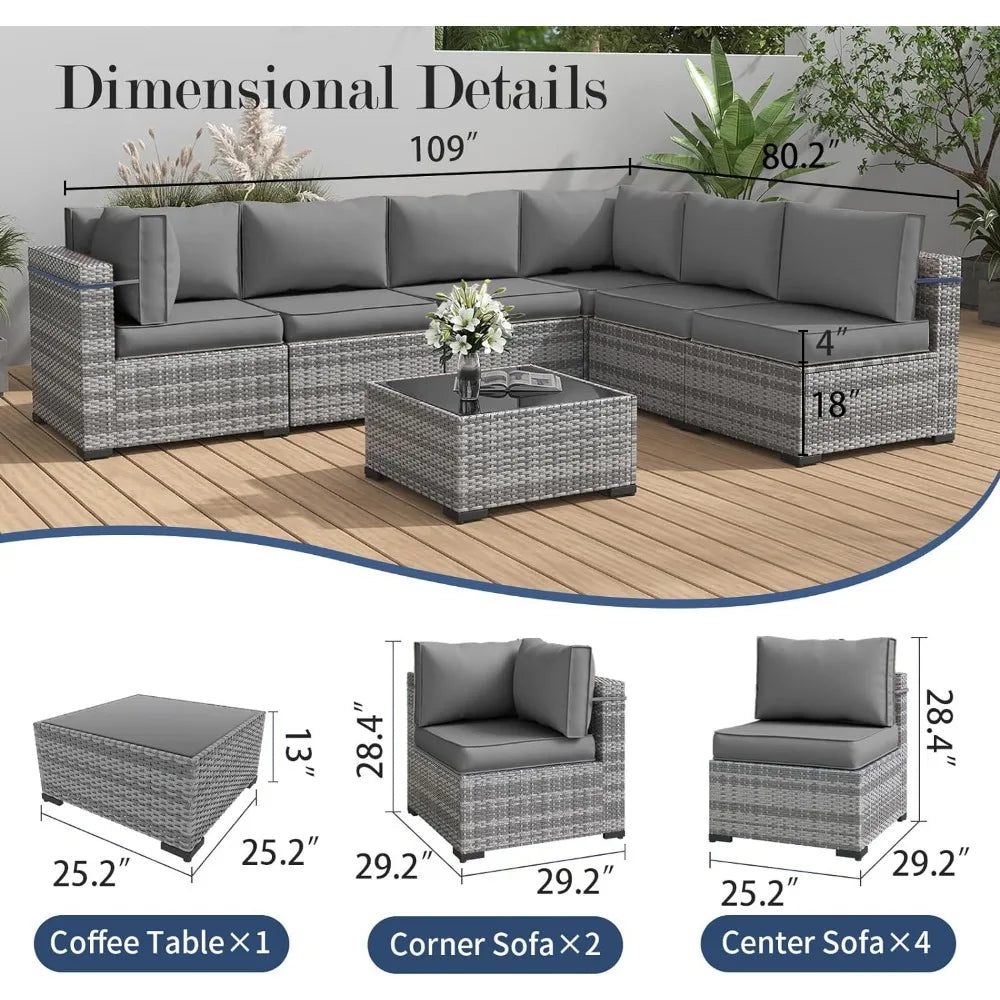 Patio Furniture Set,Outdoor Wicker Furniture Couch Set, 7-Pieces Outdoor Sectional Sofa