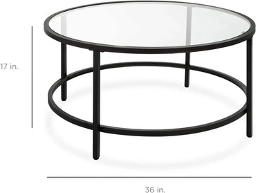 36in Round Tempered Glass Accent Side Coffee Table