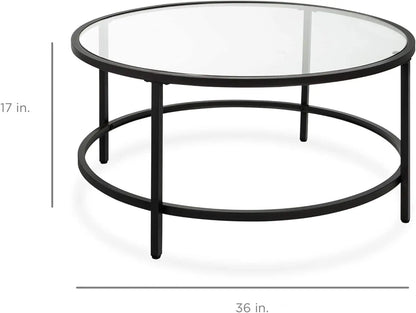 Comfort Corner 36in Round Tempered Glass Accent Side Coffee Table for Living Room