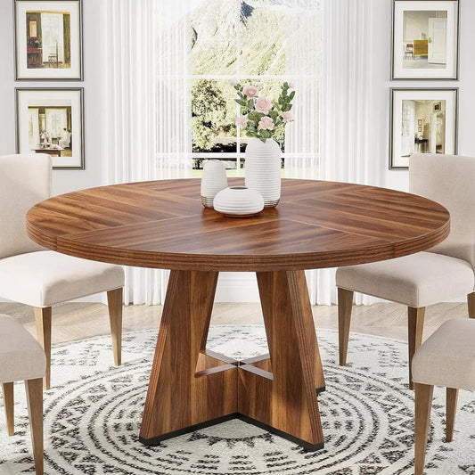 Xiangyang 47 Inch Round Dining Table for 4, Wood Kitchen Dinning Table, Only Table