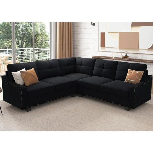 Convertible Sectional Sofa Velvet L Shaped Couch Reversible 4 Seat