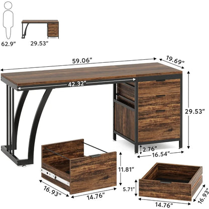 Computer Desk,Desk with Reversible Drawers, Industrial Study Writing Table Workstation