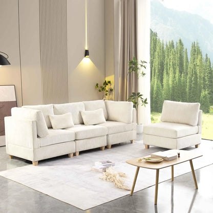 L-Shaped Sofa with Movable Ottoman, Free Combination Corduroy Upholstered