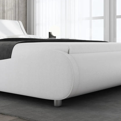 Bed Frame Modern Low-profile Toboggan Bed with Faux Leather