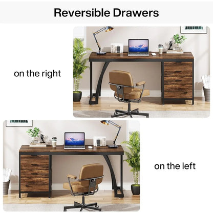 Computer Desk,Desk with Reversible Drawers, Industrial Study Writing Table Workstation