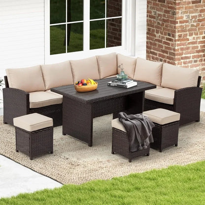 7 Pieces Patio Furniture Set Outdoor Sectional Sofa Conversation Set