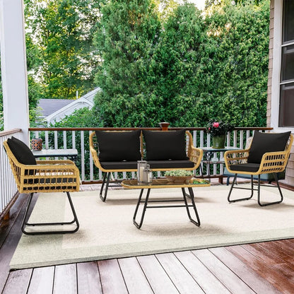 4-Piece Patio Furniture Wicker Outdoor Bistro Set