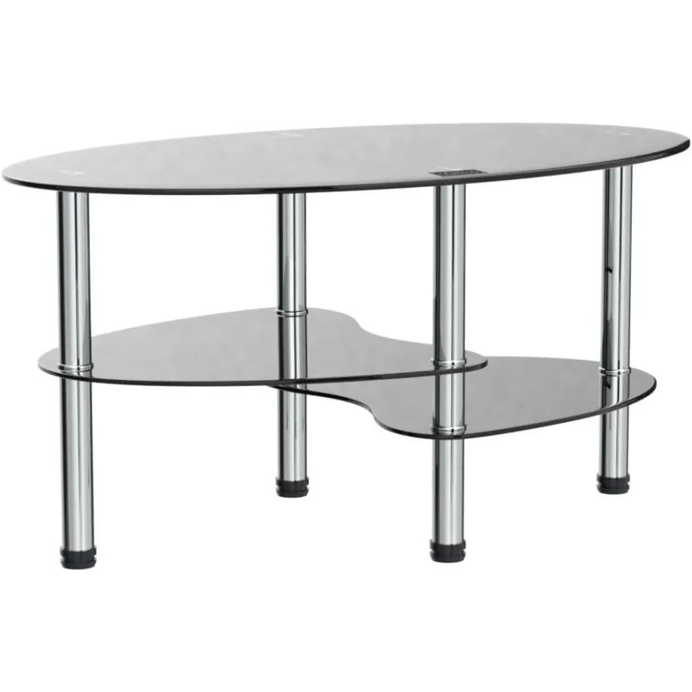 Oval-Shaped Glass Tea Table for Office, 3-Tier Modern Coffee Table