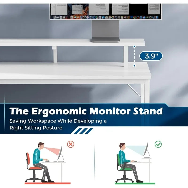 SUPERJARE L Shaped Computer Desk with Power Outlets & LED Lights