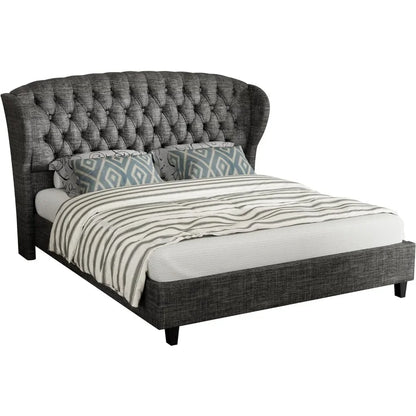 Linen Curved Upholstered Bed Frame, Headboard with Shell Wing Back