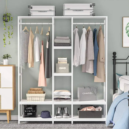 Double Rod Free standing Closet Organizer, Heavy Duty Clothes Closet Storage with Shelves