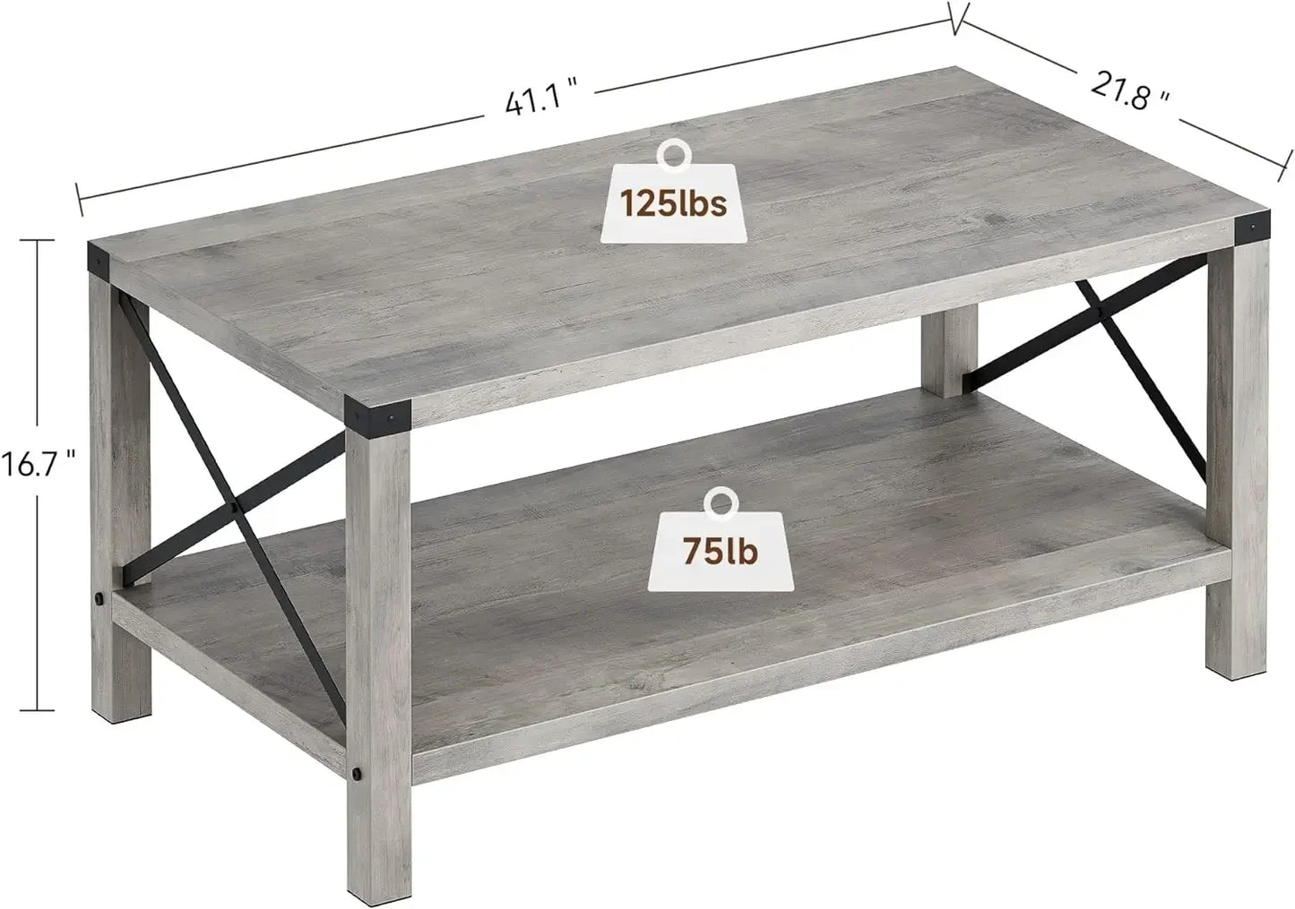 Rectangle Coffee Table 2-Tier Farmhouse Coffee Table for Living Room