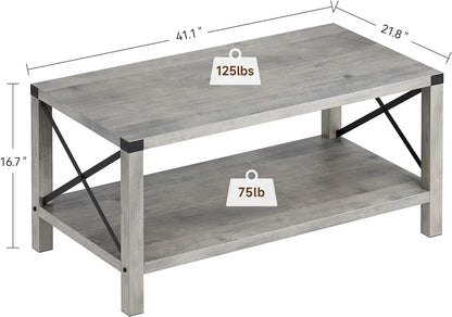 Rectangle Coffee Table 2-Tier Farmhouse Coffee Table for Living Room