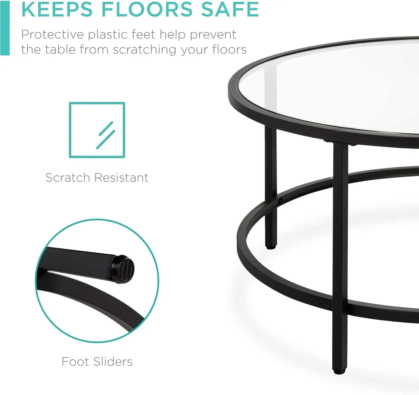 Comfort Corner 36in Round Tempered Glass Accent Side Coffee Table for Living Room