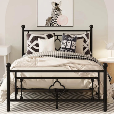 Vintage Metal Bed Frame with Victorian Headboard and Footboard