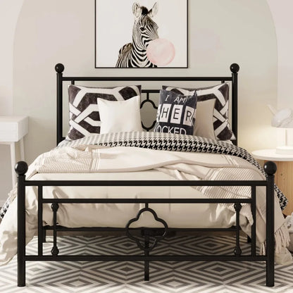 Metal Platform Bed Frame with Victorian Vintage Headboard and Footboard, Black