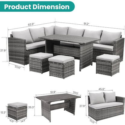 Patio Furniture Set, 7 Pieces Outdoor Patio Furniture with Dining Table&Chair