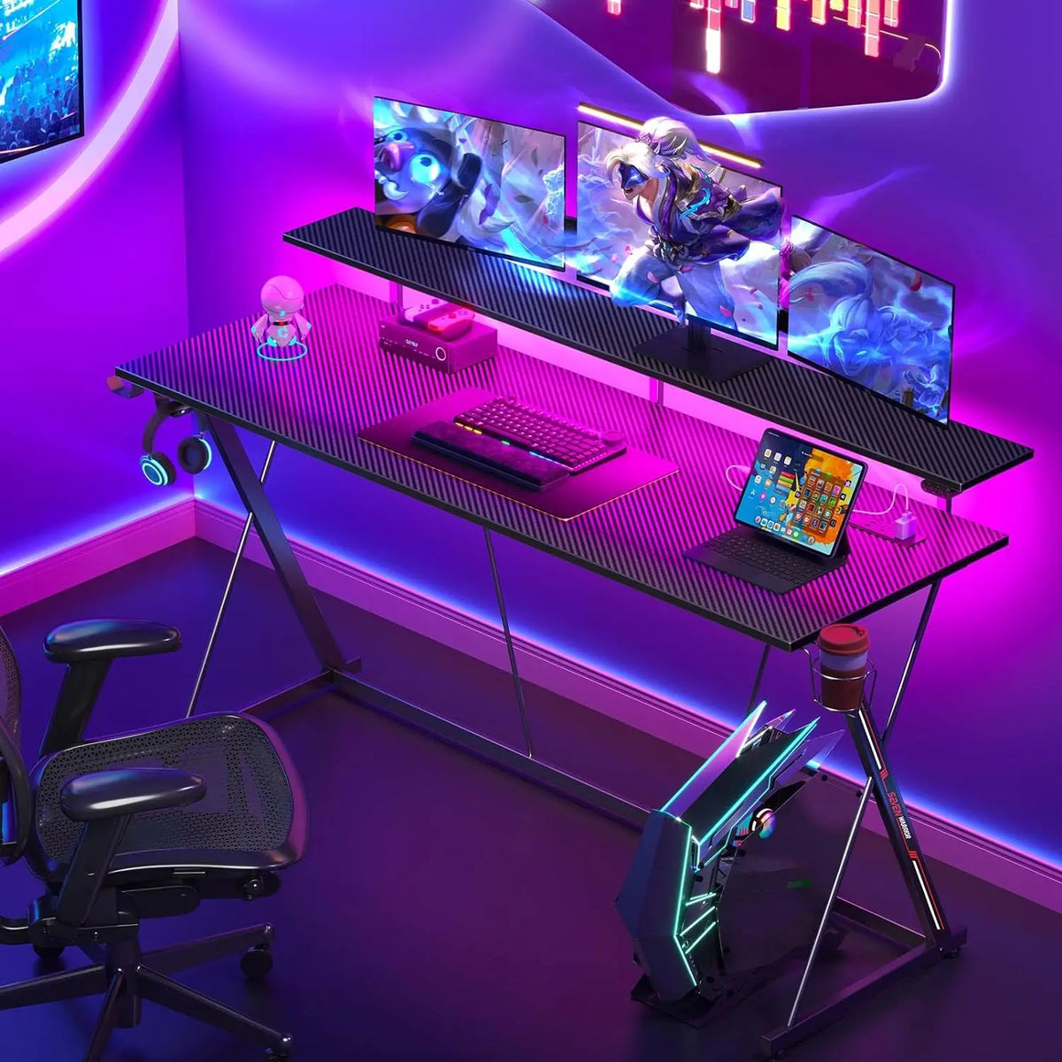 Led Gaming Desktop Gaming Desk with LED Lights & Power Outlets, 31.5