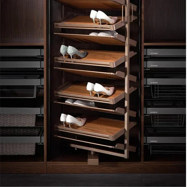 Wooden Cloakroom 360-degree Shoe Cabinet Shelf Swivel Multifunctional Telescopic Shoe Rack