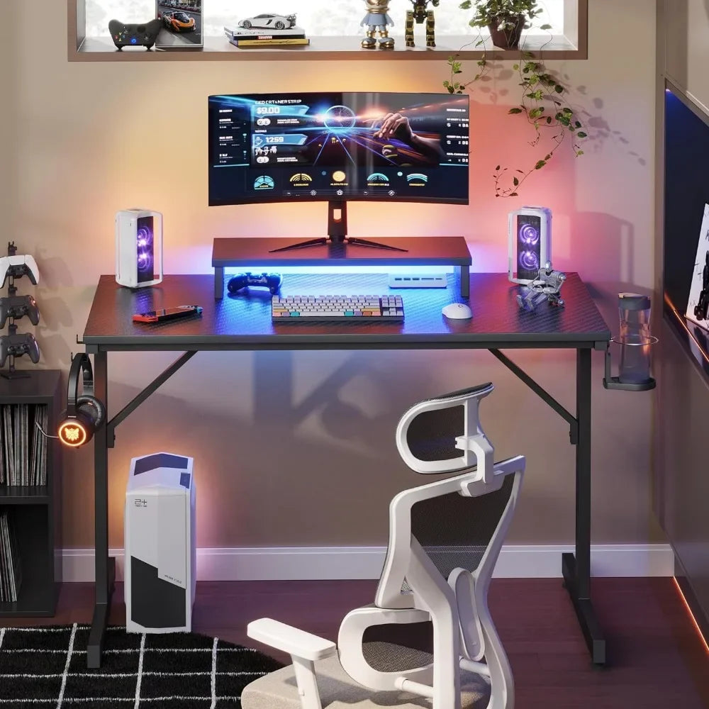 Gaming Desk with Monitor Stand,42 inch LED Computer Desks,Gamer Holder Headset Hooks