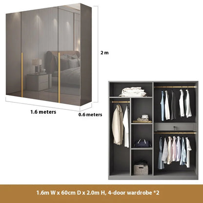 Light Luxury Minimalist Eco-friendly Glossy Wooden Wardrobe Five or Six Door Large Rental Cabinet for Home Bedroom