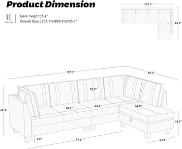 L Shaped Sofa Velvet Reversible Sectional Sofa with Storage