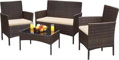 Patio Furniture 4 Pieces Conversation Sets Outdoor Wicker Rattan Chairs