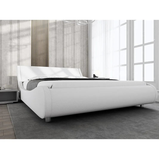 Bed Frame Modern Low-profile Toboggan Bed with Faux Leather