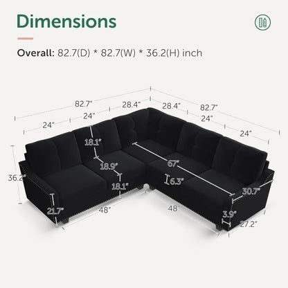 Convertible Sectional Sofa Velvet L Shaped Couch Reversible 4 Seat