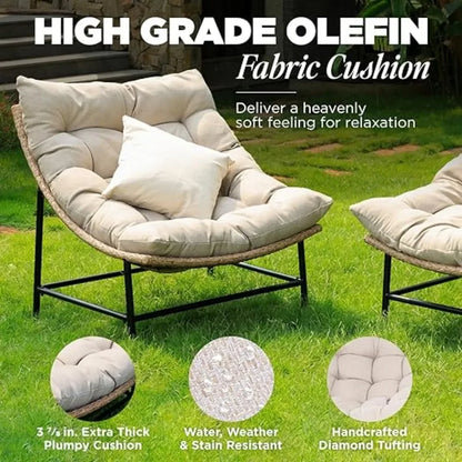 Rattan Outdoor Papasan Chair Set of 2, Premium Olefin Thick Cushion