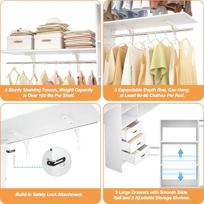 Adjustable Metal Wire Shelving, Expandable Organization System,Wardrobe Closet for Home