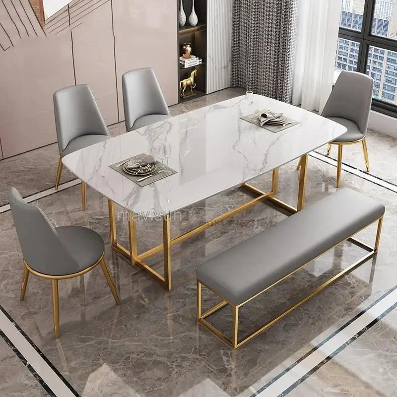 Kitchen High Quality Dining Tables Room Luxury Italian-Style Glossy Marble Rectangle