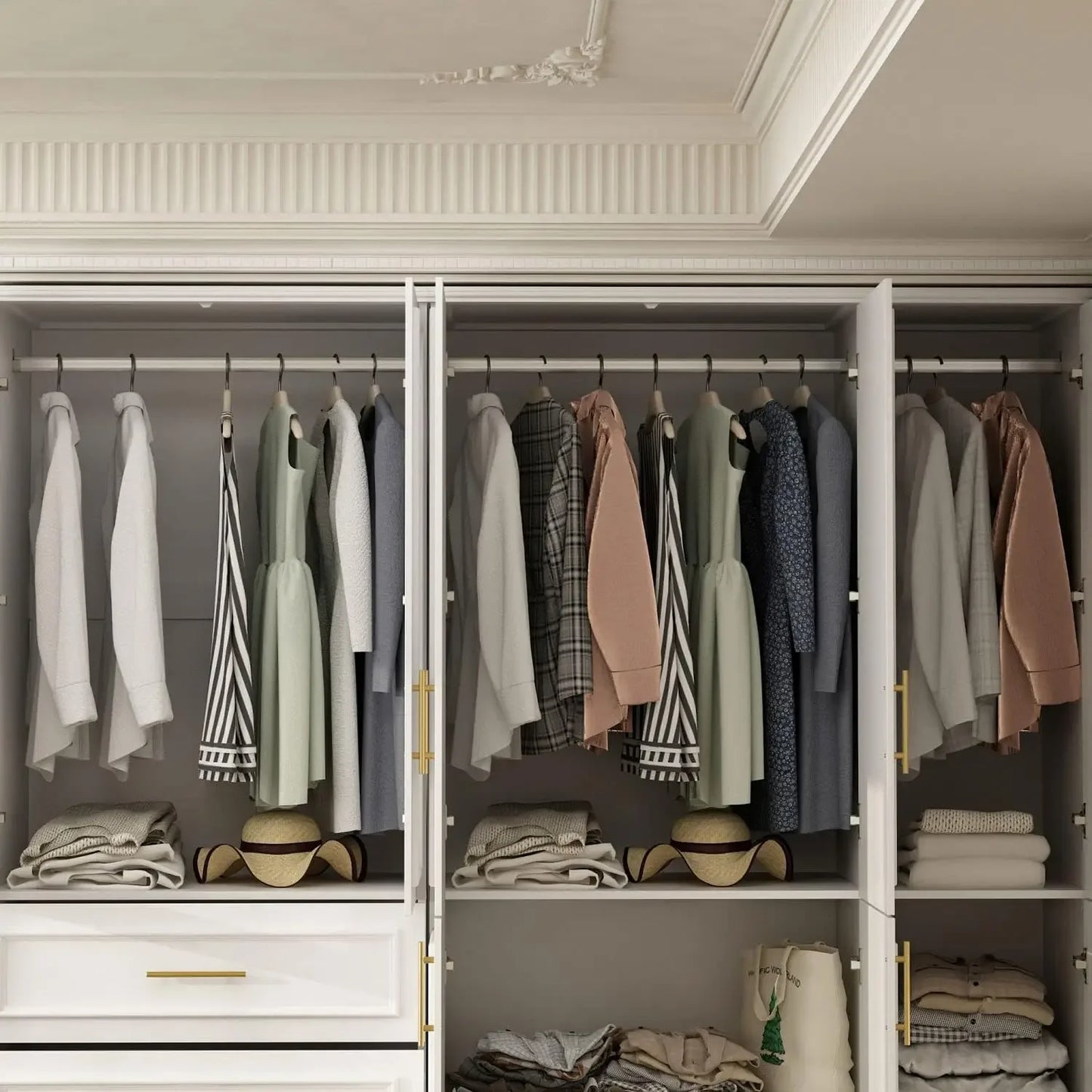 Large Armoire Wardrobe Closet System with Drawers & Hanging Rods