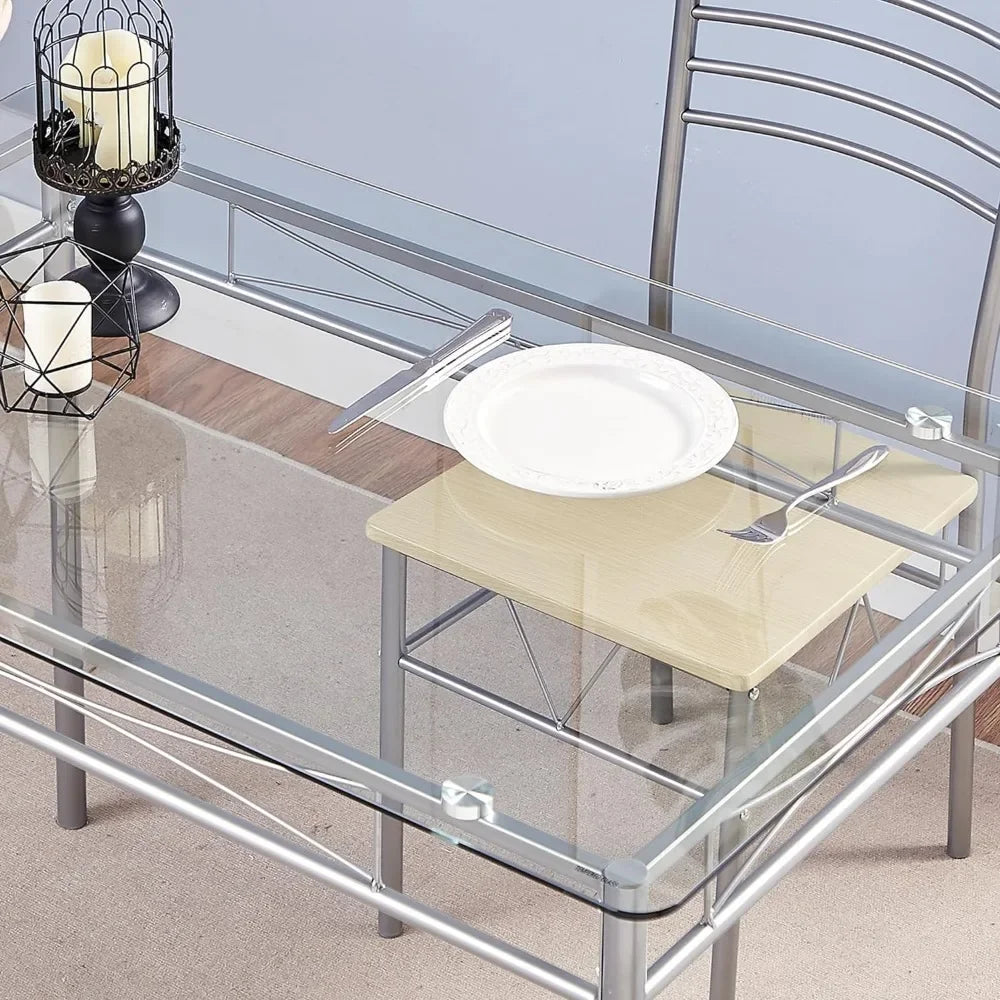 Dining Table Set of Tables and Chairs for Dining Room Glass Top Silvery Small Space Chair